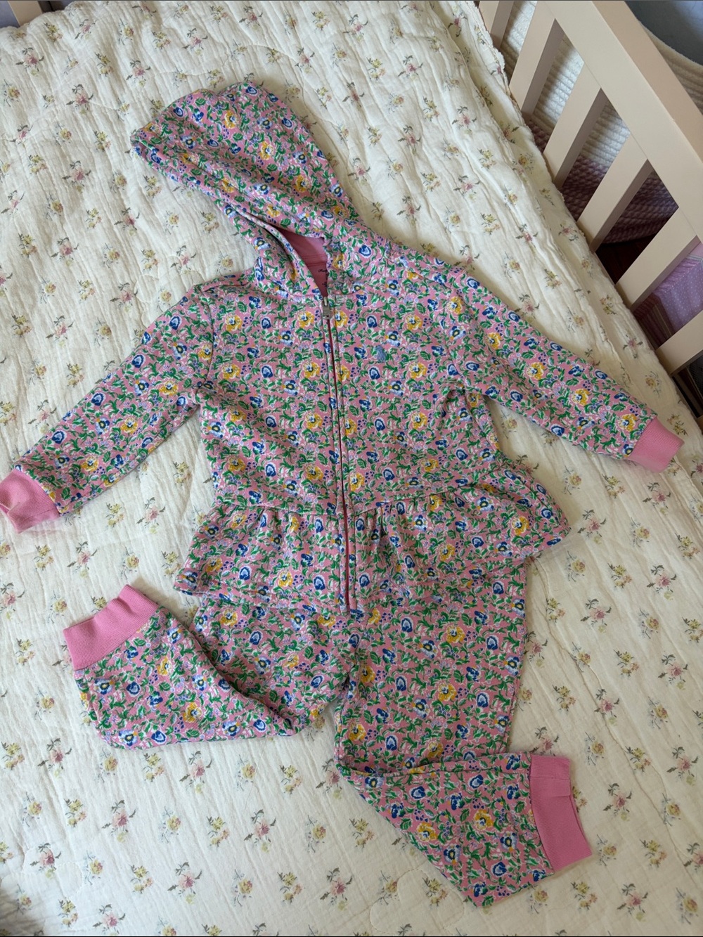 Pink Floral Hooded Girls' Zip Set